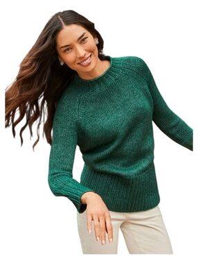 Talbots Womens Green Mock Neck Wool Blend Knit Sweater Size Small P
